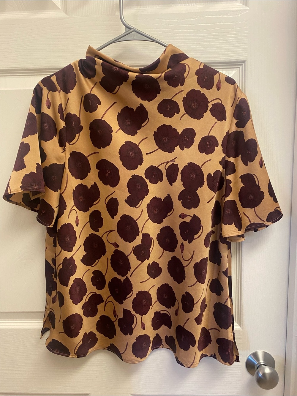 Ann Taylor Tan Blouse with Brown Floral Print